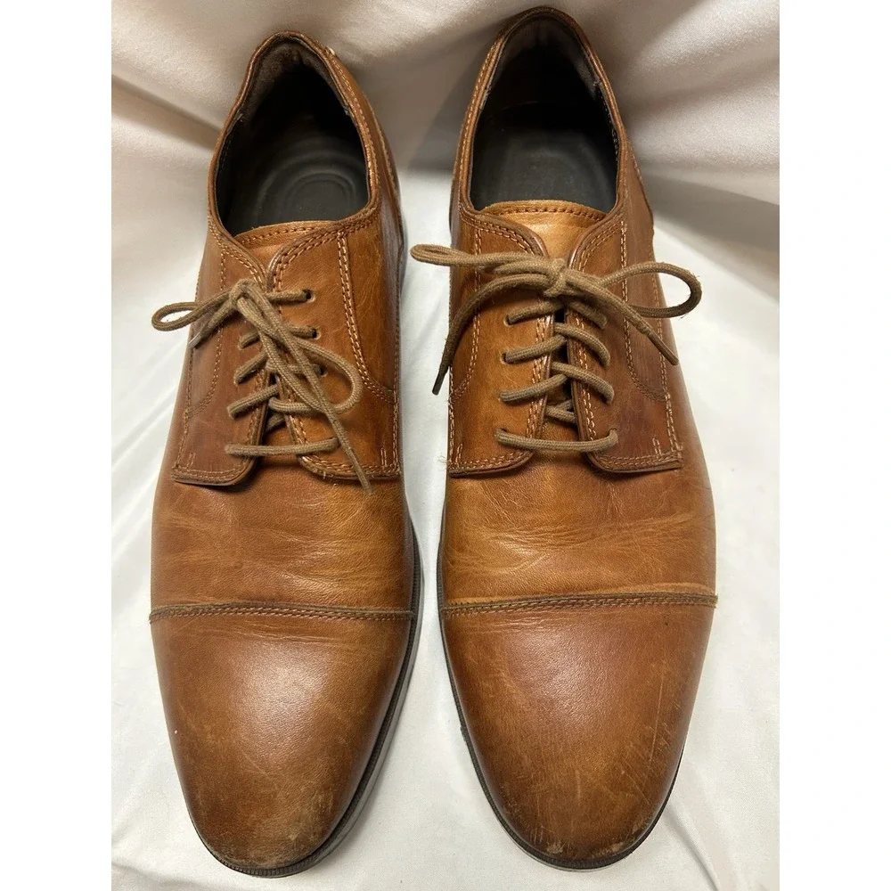 Cole Haan Grand Os Men 10 M Derby Camel Tan Leather C23771 Dress Shoes Cap Toe